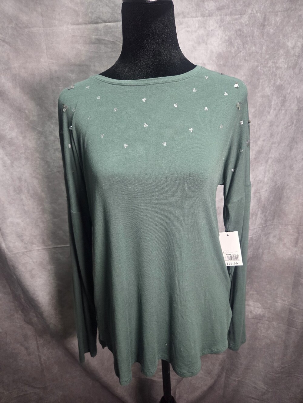 Apt. 9 Mint Green Long-Sleeve Top with Silver Stud Accents